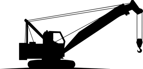 Black silhouette construction crane, heavy industry equipment, excavator machine, industrial crane vector © Rokeyadesigner