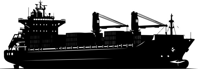 Obraz premium Cargo ship, freight vessel, industrial transport, black silhouette, vector illustration