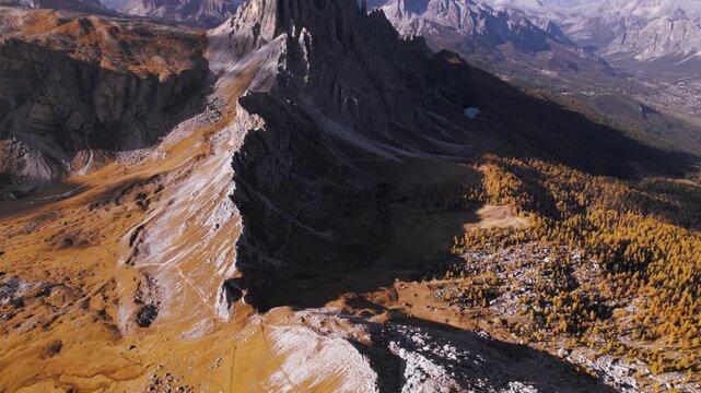 Aerial view of Croda da Lago ridge in Dolomites, Italy