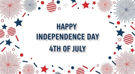 Obraz premium Happy independence day 4th of july greeting card design with fireworks and stars isolated on white background