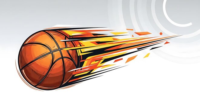 Dynamic Orange Basketball in Motion with Speed Trails