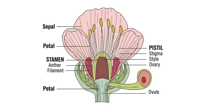 Educational Diagram of a Flower Anatomy Pistil Stamen Petal Sepal