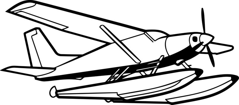 Seaplane, Amphibious Aircraft, Vector Illustration, Black and White, Aviation Icon