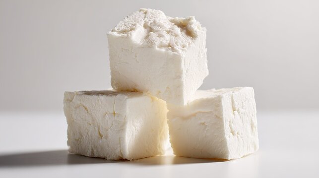 Three Cubes of Fresh White Cheese