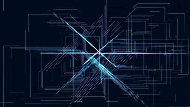 An abstract business timelapse of multiple decision paths forming a complex maze with one optimal route lighting up against a minimalist background, concept of strategic planning and problem solving