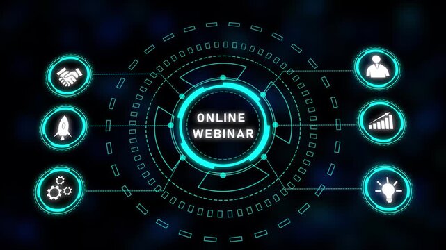 Abstract Teal Futuristic HUD Interface Technology Circle Rotating Animation Seamless Loop. Rotating teal hud interface with glowing cyberpunk neon lines and seamless futuristic digital graphics.
