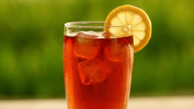 Refreshing Iced Tea with Lemon Slice on a Sunny Day.