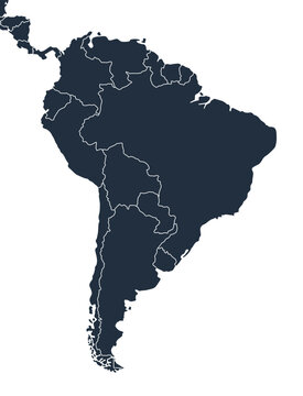 Accurate correct detailed south america american continent map separated countries political vector on transparent background