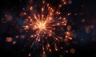 Obraz premium Radiant Amber Firework Explosion Bursting with Energy Representing Celebration and Festive Joy for Dynamic Holiday Poster Template Design