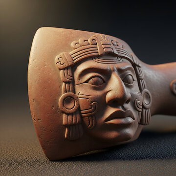 Mayan clay ballgame hacha head isolated on transparent background