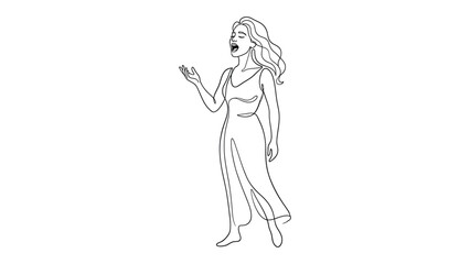 Obraz premium continuous line art Illustration of a Woman Immersed in Song with Full of Feeling