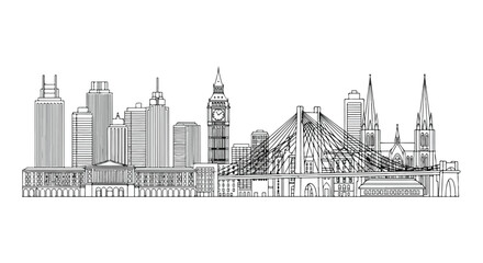 Obraz premium London city skyline landmark vector illustration line art drawing