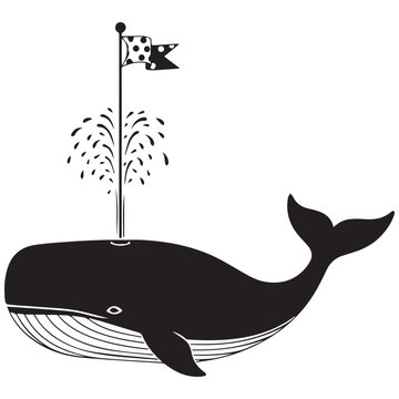 Black whale icon, vector illustration, nautical symbol, ocean creature Independence day, 4th July.