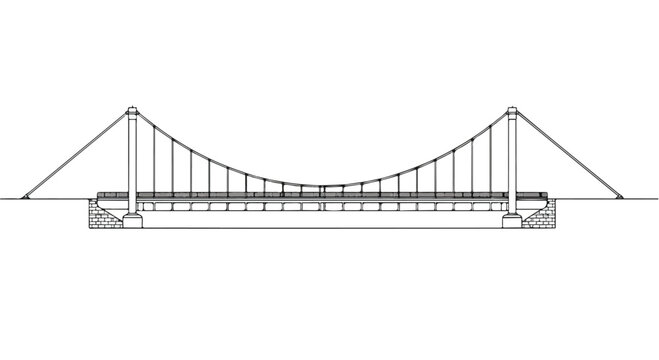 Modern Suspension Bridge Vector Illustration Architecture Line Drawing