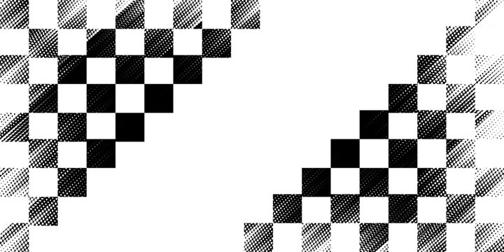 Race flag grunge background, car rally or motocross finish flag with vector checker pattern.