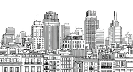 Fototapeta premium Modern City Skyline Architecture Illustration Vector Line Art