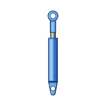 Blue hydraulic cylinder mechanism with a piston rod and attachment points providing power for lifting, pushing, or pulling in industrial machinery and automotive applications