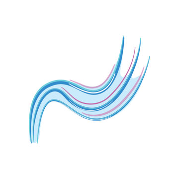 Abstract graphic design element featuring multi colored neon light trails forming a dynamic, curving shape, creating a sense of speed and modern movement against a clean white background