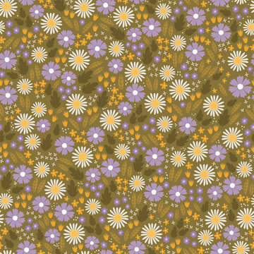 Cute hand drawn ditsy seamless pattern, lovely floral background, great for textiles, banners, wallpapers, wrapping - vector design