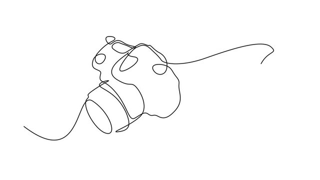 Self drawing simple animation of single continuous one line drawing of DSLR camera. One continuous editable line drawing of a professional camera, Full length single