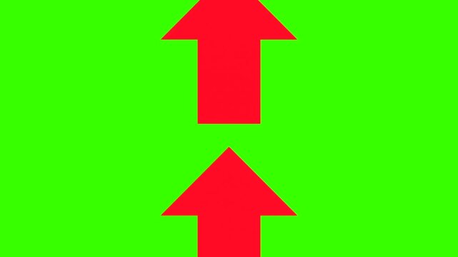 Red arrows are moving and pointing upward. Loop animation, direction, point to something, orientation. Chromakey, green screen, cut out.
