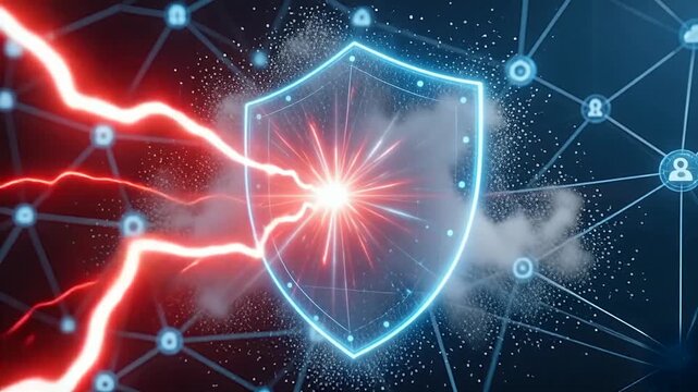 Cloud symbol shield defense transition incoming red lightning digital protection abstract network secure server storage data