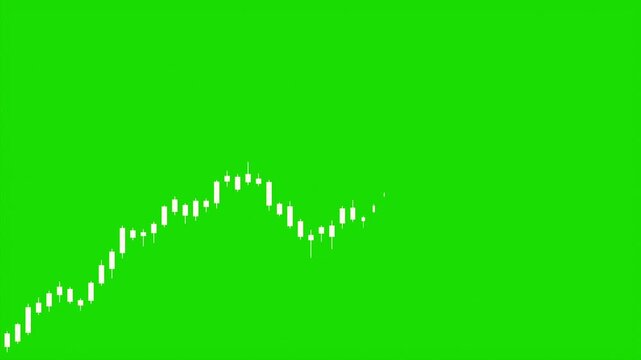White stock market chart moving up. Candle stick chart upward, financial markets, growth, wealth. Green background, chromakey, green screen, cut out.