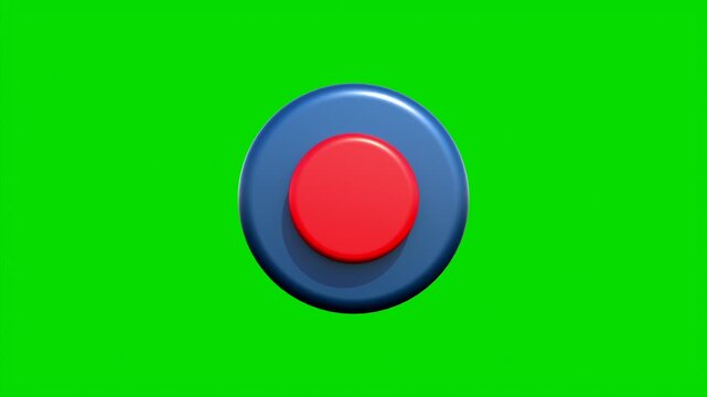 Red push button moves down, chroma key, green screen. Switch, activate, press, push button, analog switch, element.