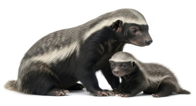 African Wildlife Illustration of Honey Badger Pair Standing Together