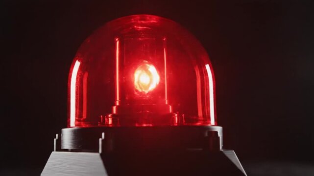 Glowing red emergency siren flashing on dark background for warning and alert concepts