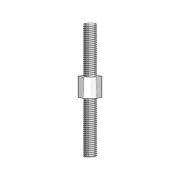 Threaded rod parts linking together with a coupling nut, creating an extended fastener element for construction, assembly, and mechanical engineering applications