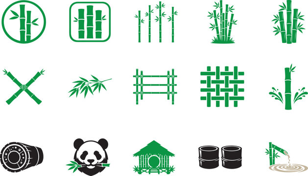Bamboo icon set featuring natural eco plant symbols for apps, web, branding, and design use cases.