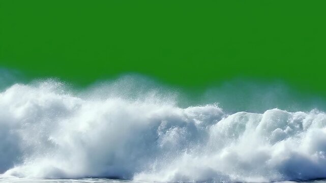 A powerful ocean wave crests with foamy white water against a vibrant green background, showcasing the raw energy and beauty of the sea.