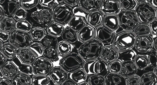 Shiny metallic hexagonal bubble wrap texture closeup  industrial packaging material