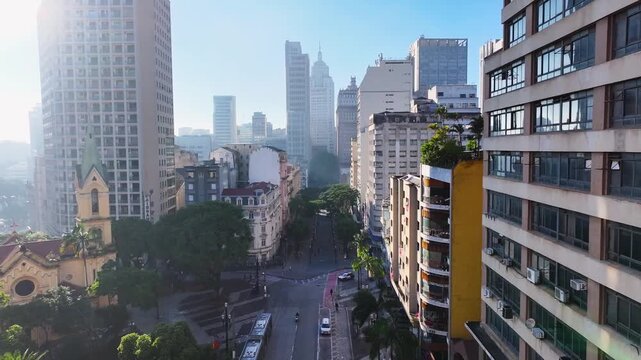 Sao Paulo Skyline At Sao Paulo In Brazil. Sunset City Landscape. Downtown City Scenery. Highrise Buildings. Sao Paulo Skyline At Sao Paulo In Brazil. Tourism Postcard.