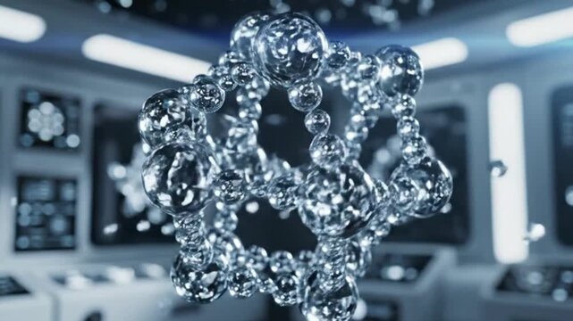 Abstract Molecular Structure Made of Water Droplets in Sci-Fi Laboratory