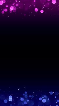 pink and blue glitter particles and bokeh lights border frame flying animation, valentine, new year and christmas, vertical social media motion background