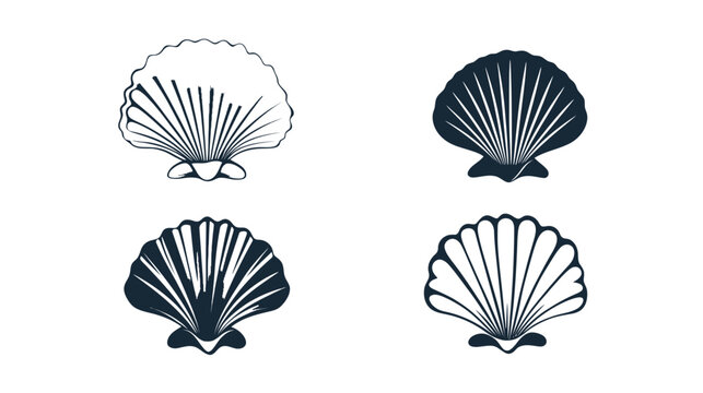 Four stylized shell illustrations, presented as black graphics on a white background