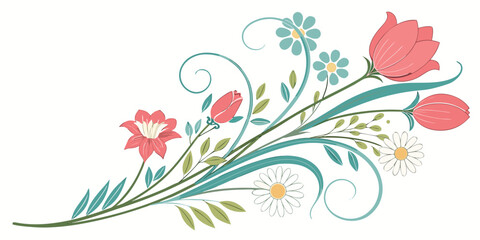 Floral arrangement with pink tulips and daisy flowers arrangement botanical decorative ornamental illustration colorful floraldesign invitation greeting feminine creative backdrop © Sp
