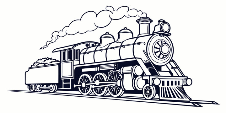 Old fashioned steam locomotive train silhouette with steam engine locomotive transportation railroad illustration monochrome transport silhouette technology mechanical industry historical