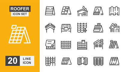 Roofer line icon set. Construction, contractor, repair, maintenance, installation, building, house and more line icon. © zayyan