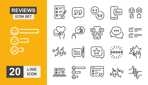 Reviews line icon set. Rating, feedback, customer, user, testimonial and more line icon.