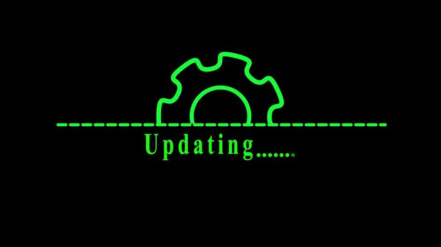 Updating gear icon animation on black background, software update progress indicator, technology system maintenance U loop By