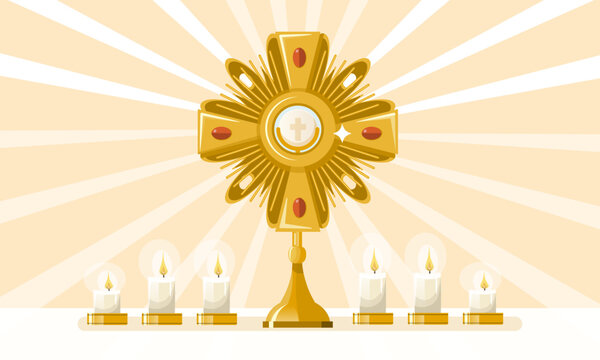 Monstrance on altar with candles for Corpus Christi