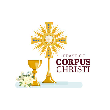 Corpus Christi feast day banner with monstrance bread and chalice