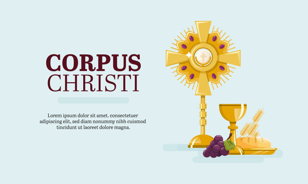 Holy communion bread and wine eucharist banner with Corpus Christi text