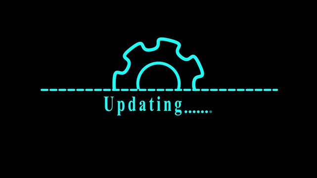 Updating gear icon animation on black background, software update progress indicator, technology system maintenance U loop By