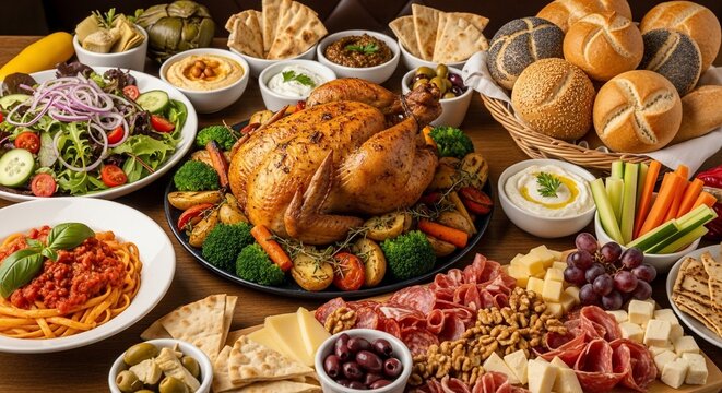 Abundant feast food display