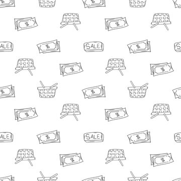 shopping pattern. online shopping seamless pattern. doodle digital shopping seamless pattern background