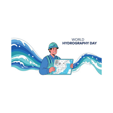 Illustration of a man holding a hydrography map on World Hydrography Day